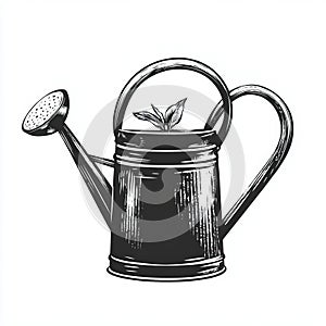watering can silhouette , black and white illustration isolated on white background