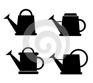 Watering cans silhouettes vector icon set