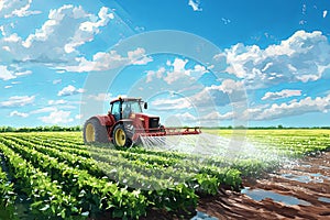 watering crops at the field illustration