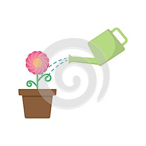 Watering flower plant flat design vector illustration