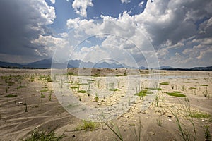 Waterless Forggensee lake in Bavaria, Germany