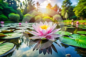 Waterlily or Lotus Flower in pond photo
