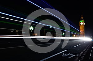 Waterloo Bridge at Night and light trails.