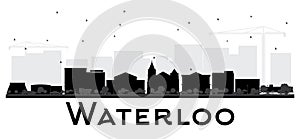 Waterloo Iowa City skyline black and white silhouette.
