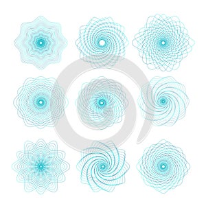 Watermark Guilloche rosette elements set. Digital watermark for Security Papers. Linear vector illustration. used as a
