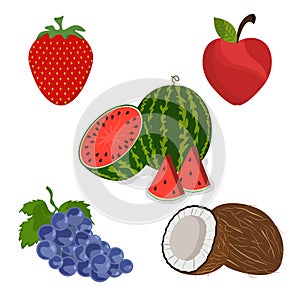 Watermello grap Coconut Strawberry apple icon set fruits vector illustration design isolated photo