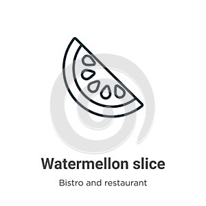 Watermellon slice outline vector icon. Thin line black watermellon slice icon, flat vector simple element illustration from
