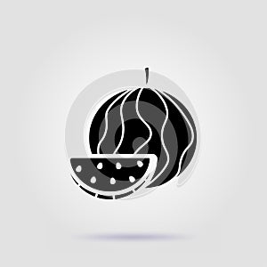 Watermelon black icon isolated on a gray background with soft shadow