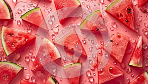 Watermelon blissbackground. Luscious pink slices drizzled with melted ice cubes . A burst of summer flavor for any occasion.