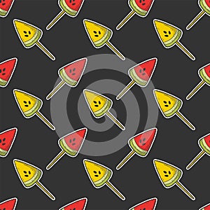 Watermelon candy or icecream. Vector concept in doodle and sketch style. Hand drawn illustration for printing on T-shirts,