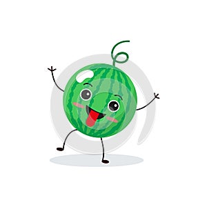 Watermelon cartoon character isolated on white background. Healthy food funny mascot vector illustration in flat design