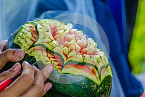 Watermelon Carving with hand thailand