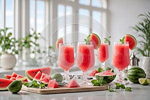Watermelon cocktail with mint with ice, generative AI