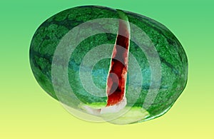 Watermelon cracked on an isolated green background