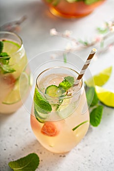 Watermelon and cucumber white wine sangria