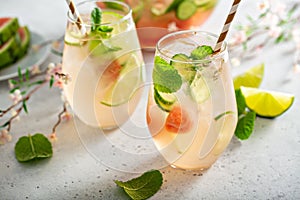 Watermelon and cucumber white wine sangria