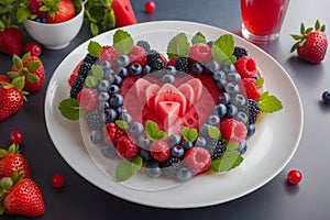 Watermelon Cut in Heart Shape with Berries