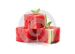 Watermelon Cuts Set Isolated, Water Melon Slices, Red Cubes Collection, Square Fruit Pieces