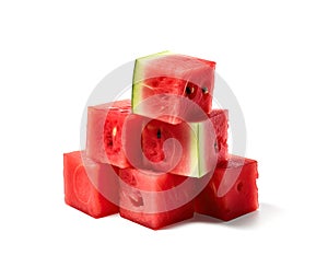 Watermelon Cuts Set Isolated, Water Melon Slices, Red Cubes Collection, Square Fruit Pieces