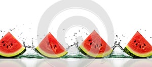 Watermelon Cuts Set Isolated, Water Melon Slices, Square Fruit Parts, Wedges, Seedless Watermelon