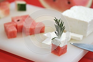 Watermelon and feta cheese cubes