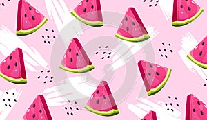 Watermelon fruit abstract vector background with pink backdrop and decorative element.
