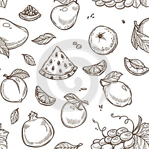 Watermelon fruit and apple with leaf sketches pattern vector