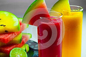 Watermelon fruit juice and fresh watermelon fruit