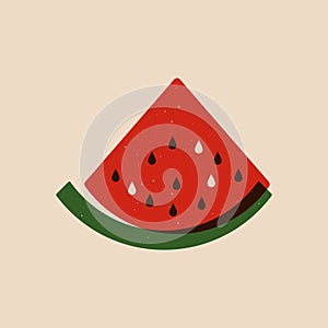 Watermelon fruit risograph style. Abstract natural water melon slice sketch linocut print effect. Vector illustration