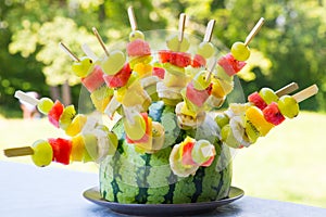 Watermelon and fruit skewers