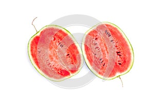 Watermelon fruit sliced half isolated on white background