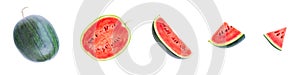 Watermelon fruit and sliced isolated on white background