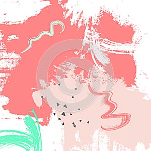 Watermelon grunge pink green bckground. Pastel colors brush stroke paint. Vector abstract paper marker shapes. Ink art elements.