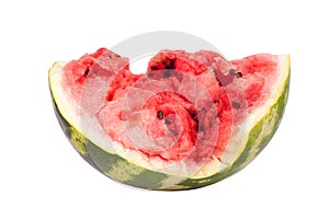 Watermelon half with cracks on a white background isolated close up