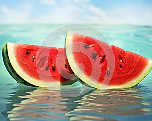 Watermelon with half cut, isolated on white stock photography, in the style of massurrealism photo