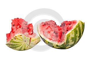 Watermelon halves with cracks on a white background isolated close up