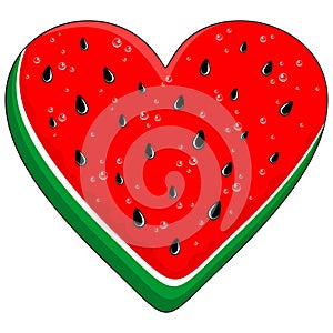 Watermelon Heart Love Fresh Summer Fruit Valentine\'s Day Free Palestine Symbol Vector Logo Illustration isolated on white