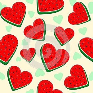 Watermelon Hearts Love Fresh Summer Fruit Valentine\'s Day Free Palestine Symbol Vector Seamless Pattern Illustration