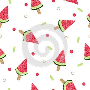 Watermelon ice cream on stick seamless pattern