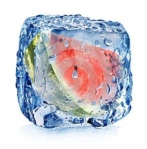 Watermelon in ice cube