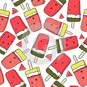 Watermelon ice lolly seamless pattern. Vector. Summer theme.