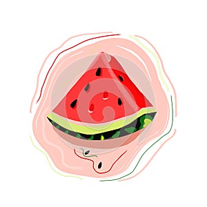 watermelon icon, juicy watermelon slice colored illustration, summer