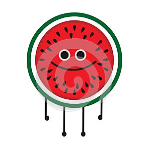 Watermelon illustration vector cartoon icon nutrition,vegetarian cute fruit background. Happy modern isolated white design smiling