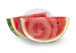 Watermelon isolated on white background, whole and slices watermelon  on white background