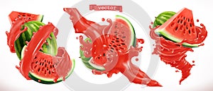 Watermelon juice. Fresh fruit 3d vector icon