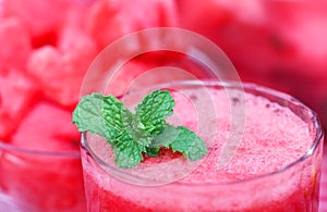 Watermelon juice with mint leaves