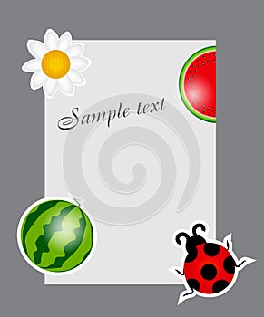 Watermelon, ladybug, daisy on blank page