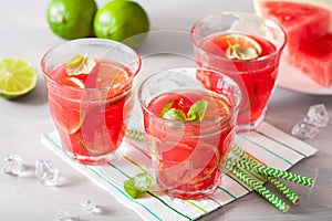 Watermelon lemonade with lime and mint, summer refreshing drink