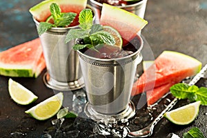 Watermelon lime mint juleps