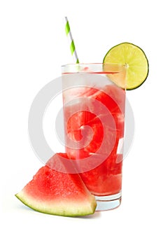 Watermelon lime water isolated on white with melon slice
